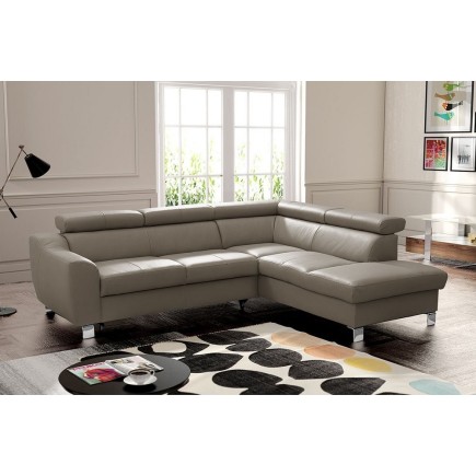 Canapé d'angle convertible en cuir italien de luxe 5 places ASTRID, taupe, angle droit
