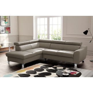 Canapé d'angle convertible en cuir italien de luxe 5 places ASTRID, taupe, angle gauche
