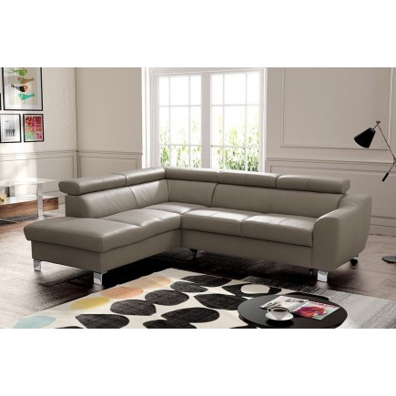 Canapé d'angle convertible en cuir italien de luxe 5 places ASTRID, taupe, angle gauche