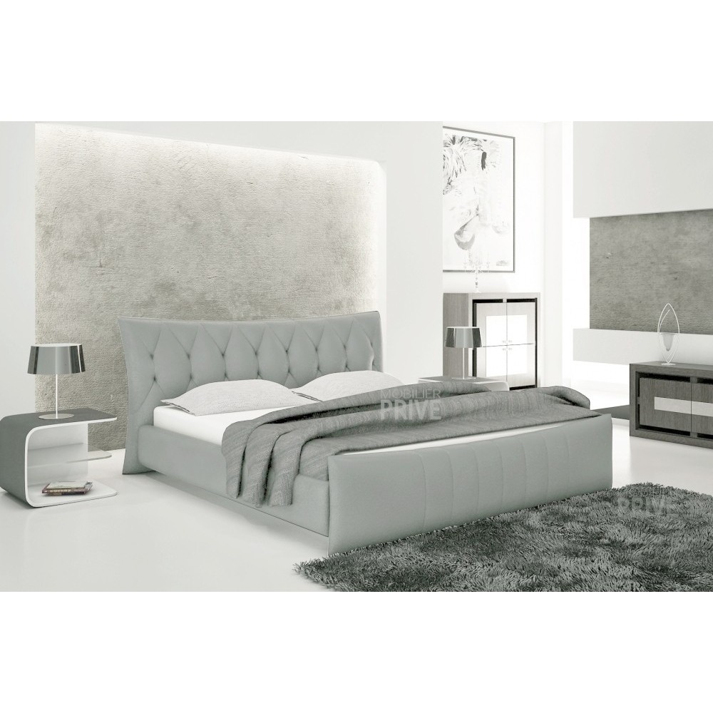Lit en cuir italien de luxe CAMILLE, gris clair, 160x200 Lit en cuir italien de luxe CAMILLE, gris clair, 160x200