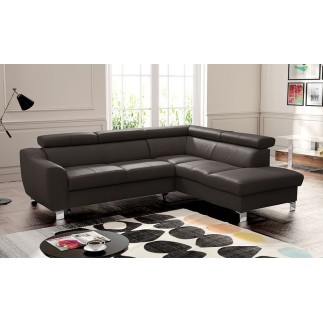 Canapé d'angle convertible en cuir italien de luxe 5 places ASTRID, chocolat, angle droit