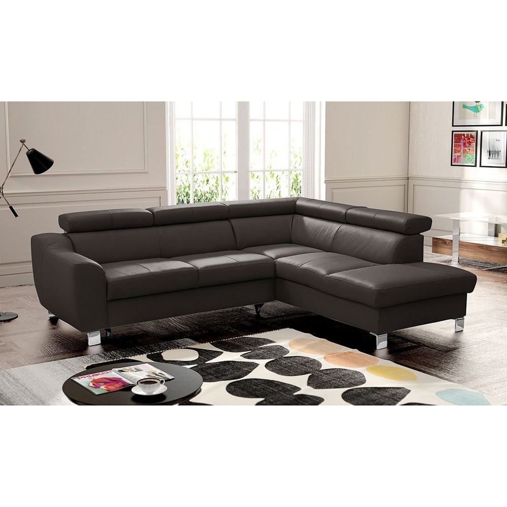 Canapé d'angle convertible en cuir italien de luxe 5 places ASTRID, chocolat, angle droit