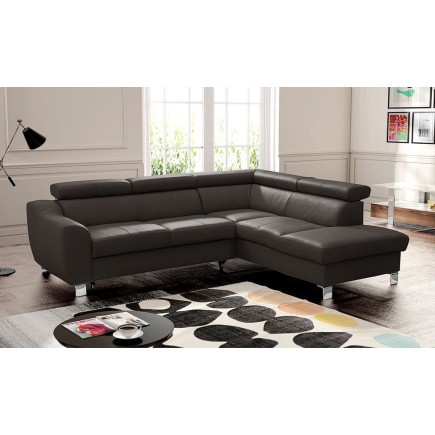Canapé d'angle convertible en cuir italien de luxe 5 places ASTRID, chocolat, angle droit