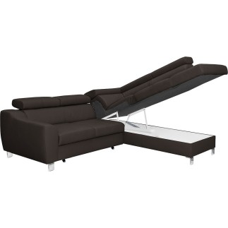 Canapé d'angle convertible en cuir italien de luxe 5 places ASTRID, chocolat, angle droit