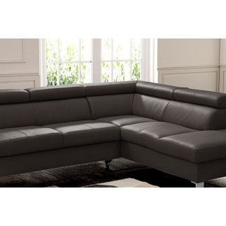 Canapé d'angle convertible en cuir italien de luxe 5 places ASTRID, chocolat, angle droit