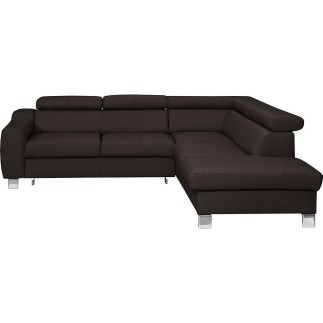 Canapé d'angle convertible en cuir italien de luxe 5 places ASTRID, chocolat, angle droit