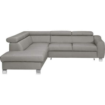 Canapé d'angle convertible en cuir italien de luxe 5 places ASTRID, gris clair, angle gauche