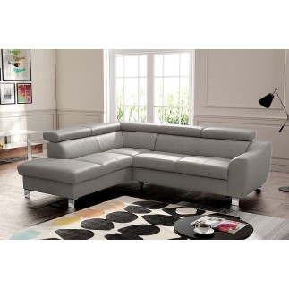 Canapé d'angle convertible en cuir italien de luxe 5 places ASTRID, gris clair, angle gauche