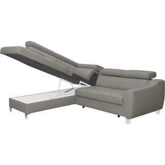 Canapé d'angle convertible en cuir italien de luxe 5 places ASTRID, gris clair, angle gauche