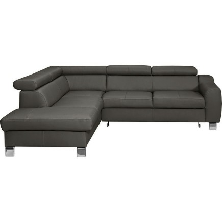 Canapé d'angle convertible en cuir italien de luxe 5 places ASTRID, gris foncé, angle gauche