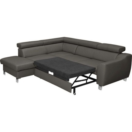 Canapé d'angle convertible en cuir italien de luxe 5 places ASTRID, gris foncé, angle gauche