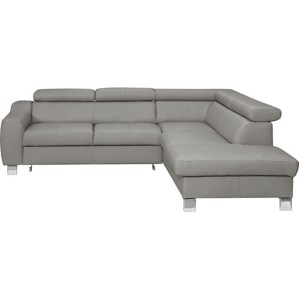Canapé d'angle convertible en cuir italien de luxe 5 places ASTRID, gris clair, angle droit Canapé d'angle convertible en cuir italien de luxe 5 places ASTRID, gris clair, angle droit