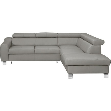 Canapé d'angle convertible en cuir italien de luxe 5 places ASTRID, gris clair, angle droit