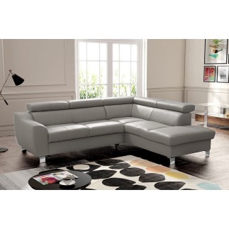 Canapé d'angle convertible en cuir italien de luxe 5 places ASTRID, gris clair, angle droit