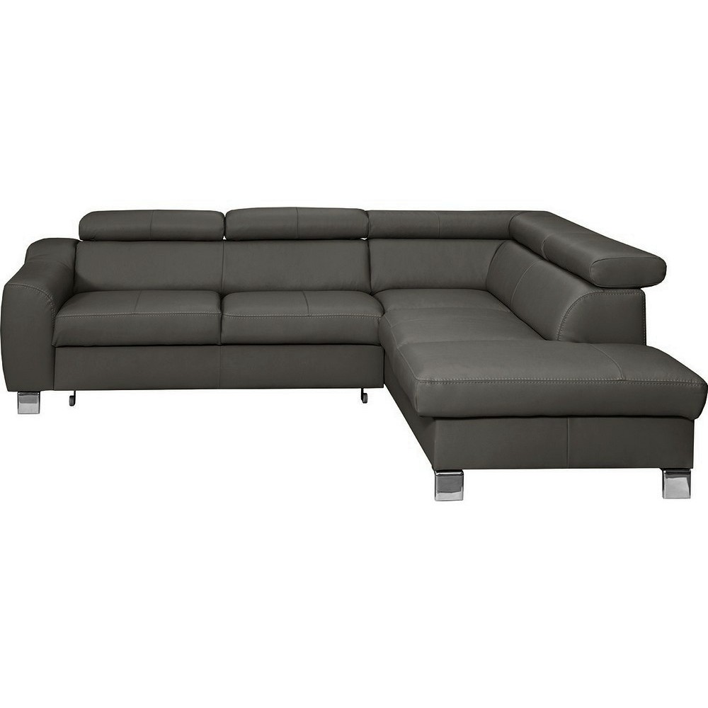 Canapé d'angle convertible en cuir italien de luxe 5 places ASTRID, gris foncé, angle droit Canapé d'angle convertible en cuir italien de luxe 5 places ASTRID, gris foncé, angle droit