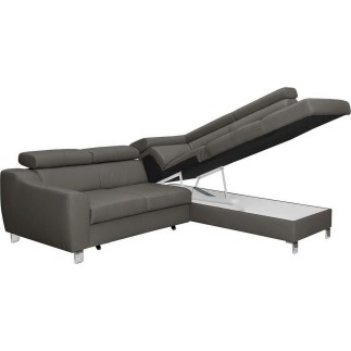 Canapé d'angle convertible en cuir italien de luxe 5 places ASTRID, gris foncé, angle droit