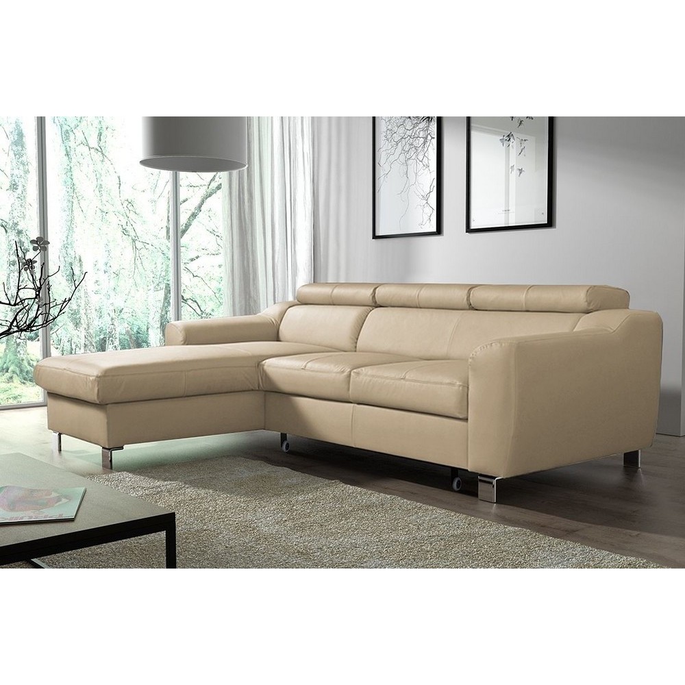 Canapé d'angle convertible en cuir italien de luxe 5 places ASTORIA, beige, angle gauche Canapé d'angle convertible en cuir italien de luxe 5 places ASTORIA, beige, angle gauche