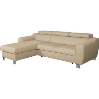 Canapé d'angle convertible en cuir italien de luxe 5 places ASTORIA, beige, angle gauche