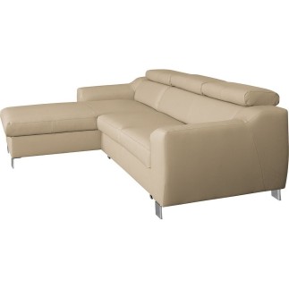 Canapé d'angle convertible en cuir italien de luxe 5 places ASTORIA, beige, angle gauche