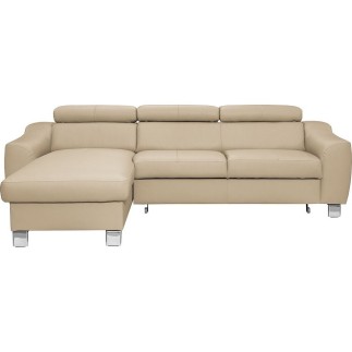 Canapé d'angle convertible en cuir italien de luxe 5 places ASTORIA, beige, angle gauche