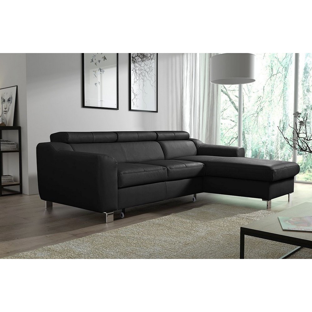 Canapé d'angle convertible en cuir italien de luxe 5 places ASTORIA, noir, angle droit Canapé d'angle convertible en cuir italien de luxe 5 places ASTORIA, noir, angle droit