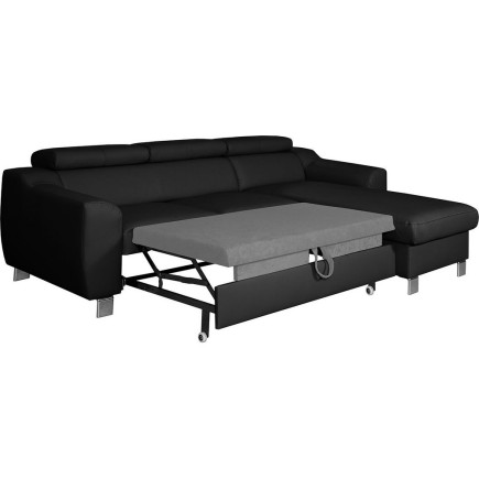 Canapé d'angle convertible en cuir italien de luxe 5 places ASTORIA, noir, angle droit