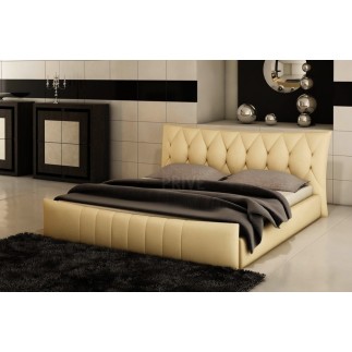 Lit en cuir italien de luxe CAMILLE, beige