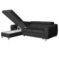 - Canapé d'angle convertible en cuir italien de luxe 5 places ASTORIA, noir, angle gauche - Canapé d'angle convertible en cuir italien de luxe 5 places ASTORIA, noir, angle gauche