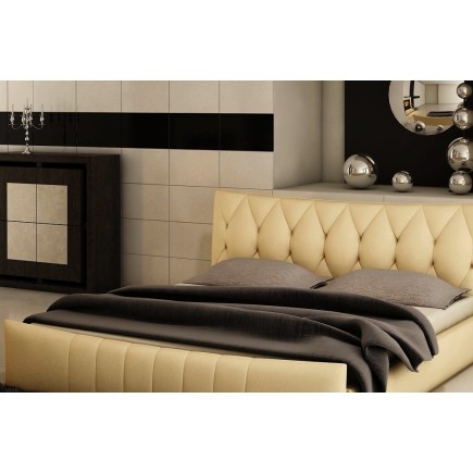 Lit en cuir italien de luxe CAMILLE, beige, 160x200