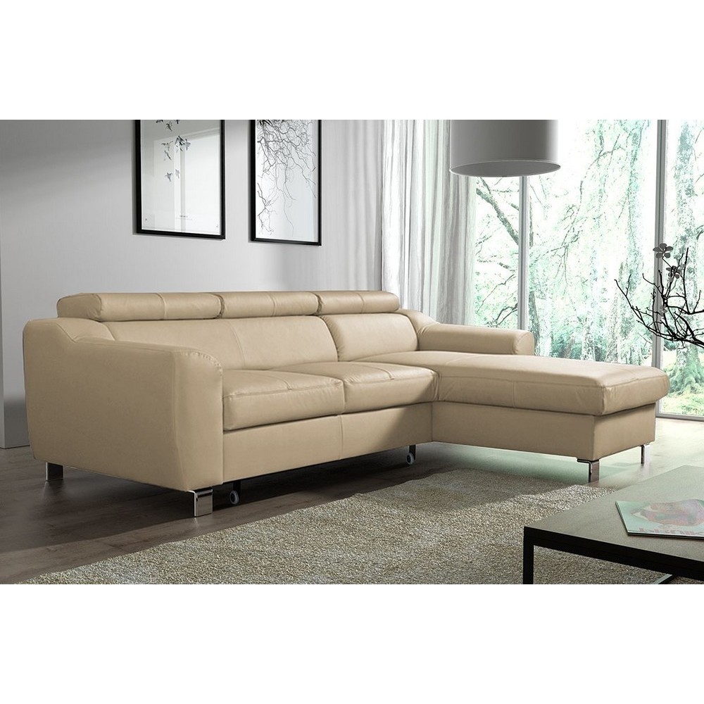Canapé d'angle convertible en cuir italien de luxe 5 places ASTORIA, beige, angle droit Canapé d'angle convertible en cuir italien de luxe 5 places ASTORIA, beige, angle droit