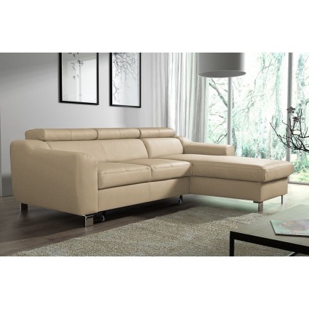 Canapé d'angle convertible en cuir italien de luxe 5 places ASTORIA, beige, angle droit