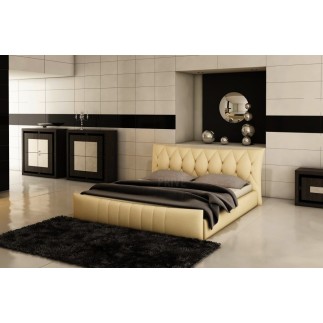 Lit en cuir italien de luxe CAMILLE, beige