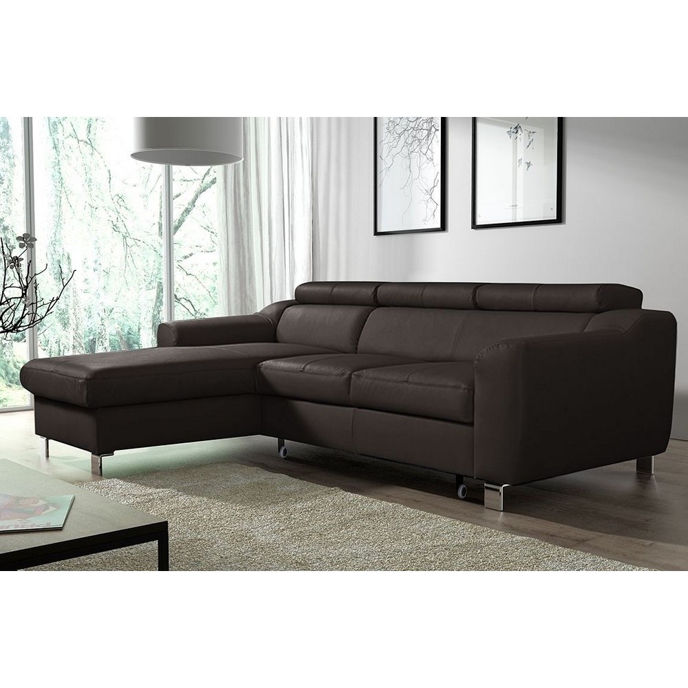 - Canapé d'angle convertible en cuir italien de luxe 5 places ASTORIA, chocolat, angle gauche - Canapé d'angle convertible en cuir italien de luxe 5 places ASTORIA, chocolat, angle gauche