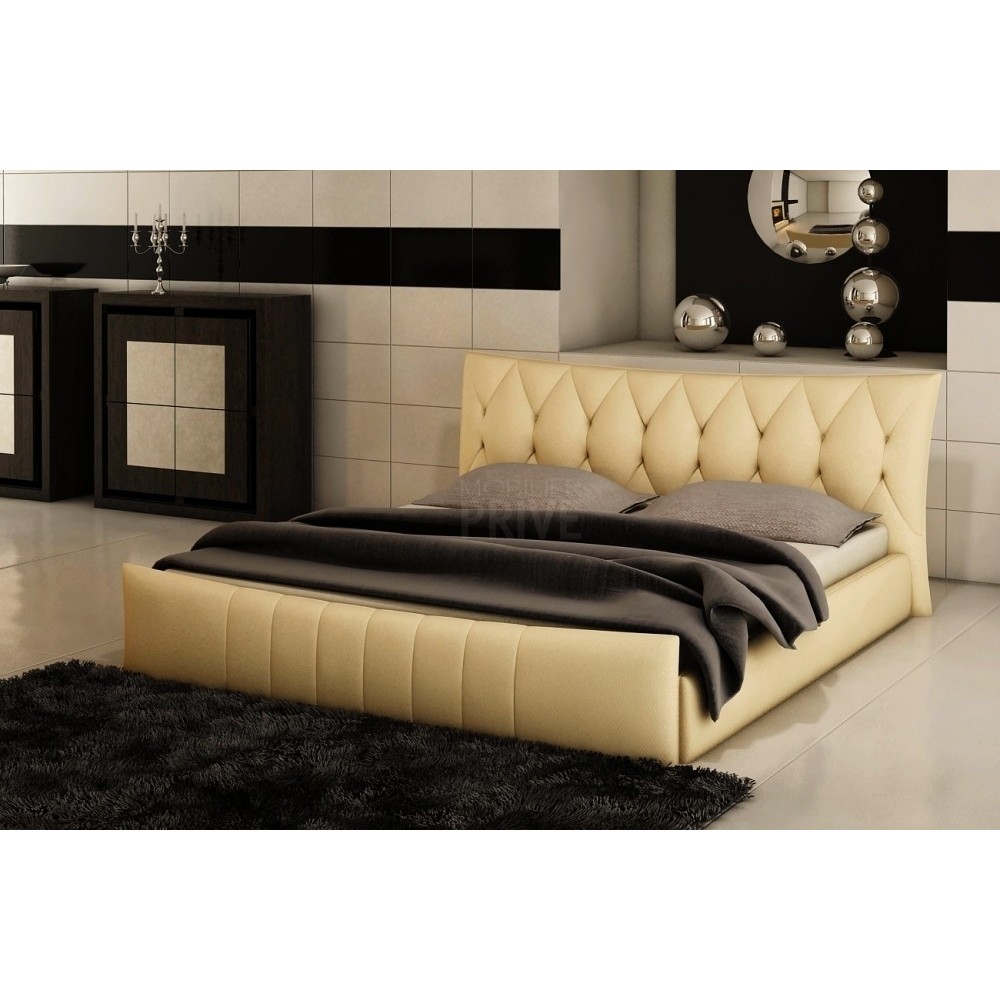 Lit en cuir italien de luxe CAMILLE, beige, 140x190 Lit en cuir italien de luxe CAMILLE, beige, 140x190