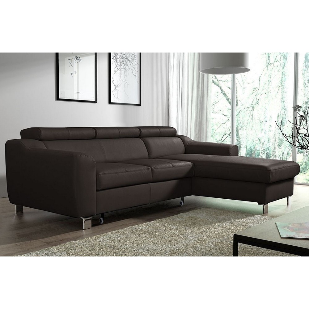 Canapé d'angle convertible en cuir italien de luxe 5 places ASTORIA, chocolat, angle droit Canapé d'angle convertible en cuir italien de luxe 5 places ASTORIA, chocolat, angle droit