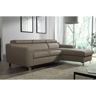 Canapé d'angle convertible en cuir italien de luxe 5 places ASTORIA, taupe, angle droit