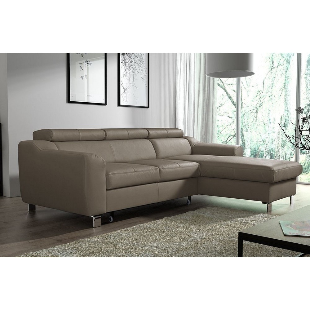 Canapé d'angle convertible en cuir italien de luxe 5 places ASTORIA, taupe, angle droit Canapé d'angle convertible en cuir italien de luxe 5 places ASTORIA, taupe, angle droit