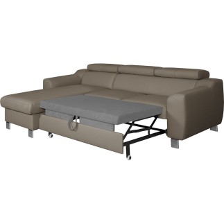Canapé d'angle convertible en cuir italien de luxe 5 places ASTORIA, taupe, angle gauche