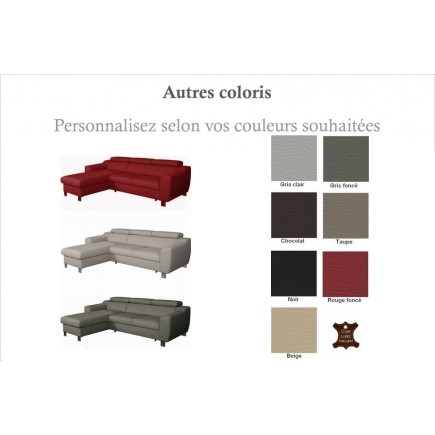 - Canapé d'angle convertible en cuir italien de luxe 5 places ASTORIA, couleur personnalisée, angle gauche