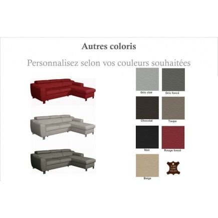 Canapé d'angle convertible en cuir italien de luxe 5 places ASTORIA, couleur personnalisée, angle droit