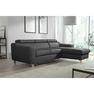 Canapé d'angle convertible en cuir italien de luxe 5 places ASTORIA, gris foncé, angle droit