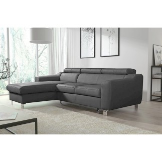 Canapé d'angle convertible en cuir italien de luxe 5 places ASTORIA, gris foncé, angle gauche