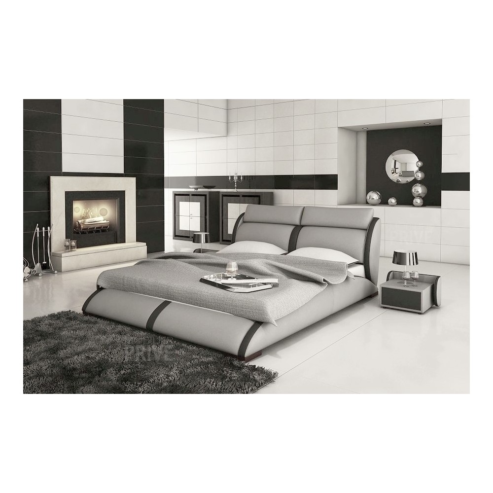 Lit en cuir italien de luxe ARTHUS, gris clair, 140x190 Lit en cuir italien de luxe ARTHUS, gris clair, 140x190