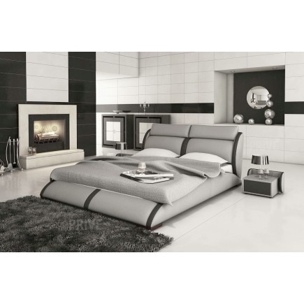 Lit en cuir italien de luxe ARTHUS, gris clair