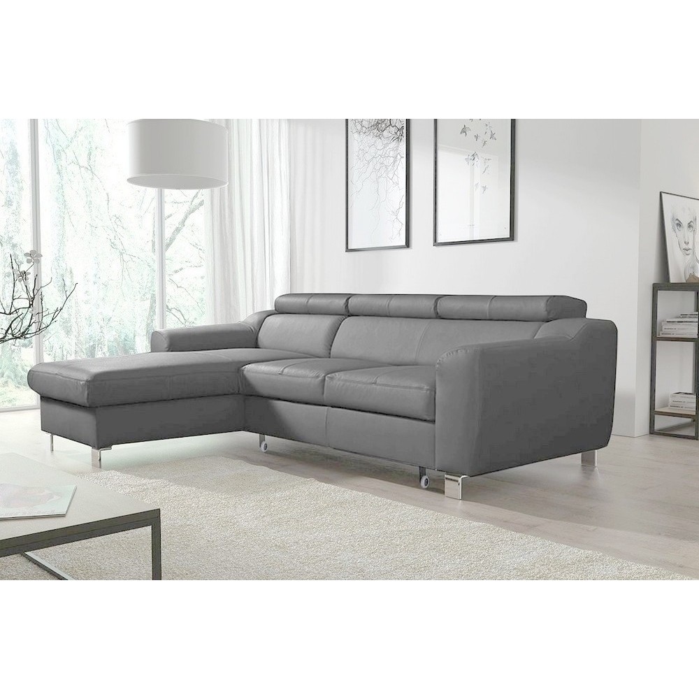 Canapé d'angle convertible en cuir italien de luxe 5 places ASTORIA, gris clair, angle gauche Canapé d'angle convertible en cuir italien de luxe 5 places ASTORIA, gris clair, angle gauche