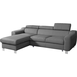 Canapé d'angle convertible en cuir italien de luxe 5 places ASTORIA, gris clair, angle gauche