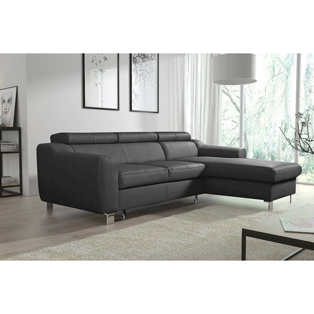 Canapé d'angle convertible en cuir italien de luxe 5 places ASTORIA, gris clair, angle droit
