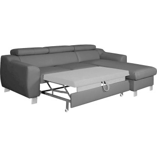 Canapé d'angle convertible en cuir italien de luxe 5 places ASTORIA, gris clair, angle droit