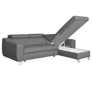 Canapé d'angle convertible en cuir italien de luxe 5 places ASTORIA, gris clair, angle droit