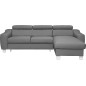 Canapé d'angle convertible en cuir italien de luxe 5 places ASTORIA, gris clair, angle droit